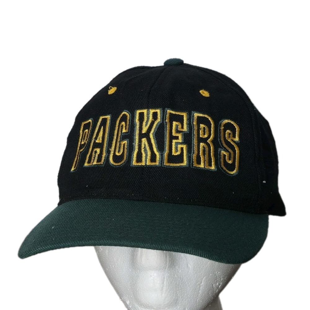 Vintage Green Bay Packers Hat Cap Snapback Men One Size Black NFL Pro Player 90s